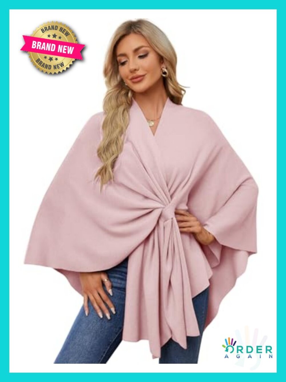Elegant Shawl Wrap Open Front Poncho Sweater Viscose Blend